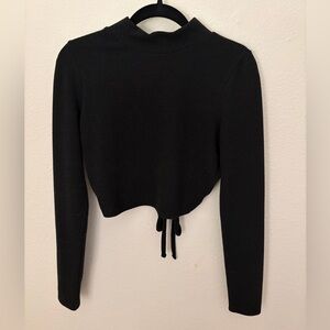 Madewell Open Back Long Sleeve Mock Neck Crop Top in Black